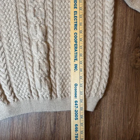 SOL Baby Alpaca Cable Knit Shawl Collar Sweater Women L Beige Cream Quiet Luxury - Picture 8 of 8